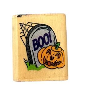 Noteworthy 1994 BOO! Halloween Pumpkin On Grave HA1247 Rubber Stamp
